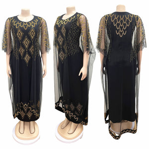 Two-Piece African Dresses Mesh Caftan Dress Abaya Clothes