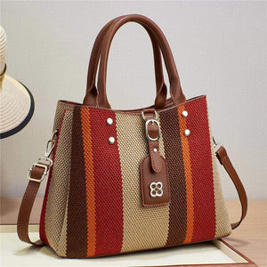 Business Women's New Handheld Crossbody Shoulder Tote Bag Striped Fashion Large Capacity Contrast Color Portable Satchel Handbag