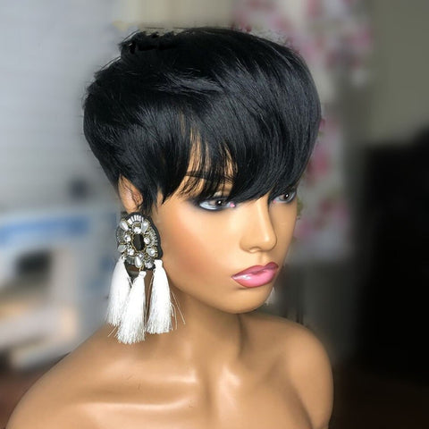 Image of Straight Bob Pixie Cut Wig Remy 4x4 Lace Closure Wig Pre Plucked 13x4x1 Lace Front Wig Brown Ombre Human Hair Wigs for Women-FrenzyAfricanFashion.com