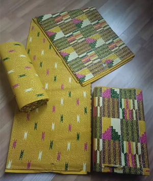 Grey Kente Wax Prints 6 Yard Ankara African Fabric Gold Real Wax Fabric Sewing Dress Craft DIY 100% Cotton