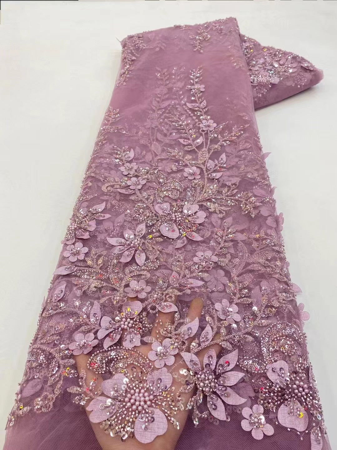 5 Yards Luxury African Sequins wedding Lace With Beads-FrenzyAfricanFashion.com
