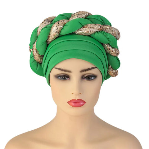 Image of Sequins Braid Turban Cap for women African autogele Headtie-FrenzyAfricanFashion.com