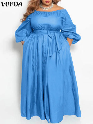 Image of Maxi Sundress Women Long Dress Solid Off Shoulder Bohemian Party-FrenzyAfricanFashion.com