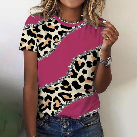 Image of T-shirt O Neck Leopard Print Short Sleeve Clothing Streetwear Hip-Hop Top Vintage Sexy Pullover T Shirt Girls-FrenzyAfricanFashion.com