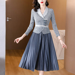 Women's Checker Print Suit Neck Skirt and Top Dress-FrenzyAfricanFashion.com
