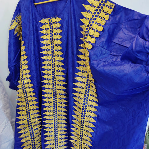 Image of Red Boubou Wedding Dashiki With Gold Embroidery Gown-FrenzyAfricanFashion.com