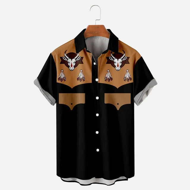 Men Vintage Ethnic Hawaiian 3D Print Short Sleeve Lapel Button Streetwear-FrenzyAfricanFashion.com