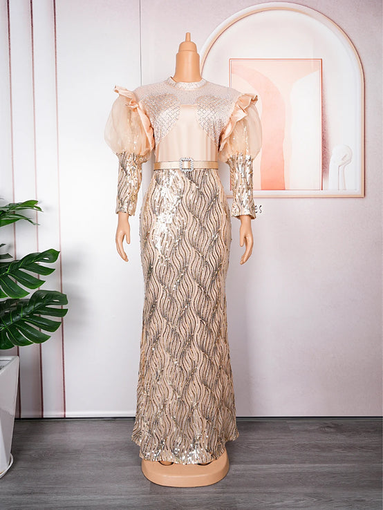 Ballow Puff Dress - Plus Size Luxury Sequin Evening Party Long Dresses-FrenzyAfricanFashion.com