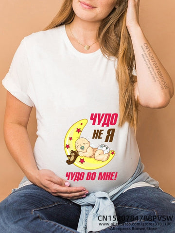 Image of Maternity Clothes Casual Pregnancy T Shirts Baby Print Funny Women Summer Tees Tops White-FrenzyAfricanFashion.com