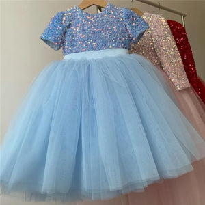 Princess Dress Sequin Lace Tulle Wedding Party Tutu Fluffy Gown Children Kids Evening Formal Pageant-FrenzyAfricanFashion.com
