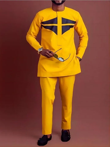 Image of African Men's Printed Top And Trousers Suit Wedding Dress Casual Slim Suit-FrenzyAfricanFashion.com