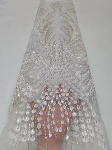Image of High Quality African Nigerian Tulle Lace Fabric With Sequins Embroidery 5 Yards-FrenzyAfricanFashion.com