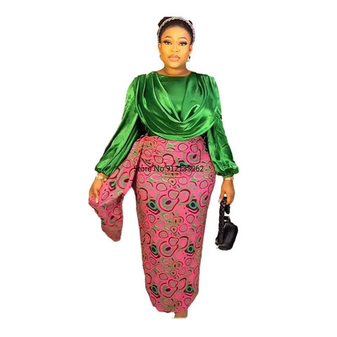 Image of Two Pieces Set Tops And Skirts Suits Ankara Outfits Plus Size Lady Party-FrenzyAfricanFashion.com