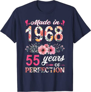 Made In 1968 Floral 55 Year Old 55th Birthday Women's T-Shirt Flowers Print Graphic Tee Tops