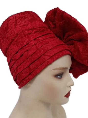 Image of Big Flowers Pleated Top Hats Headtie-FrenzyAfricanFashion.com