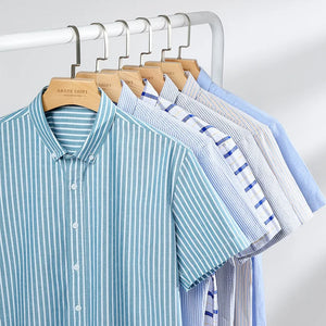 Summer Shirt Men Cotton Solid Color Stripe Plaid Shirt Men Short Sleeve Casual Fitting Oxford Short Sleeve Shirts for Men Causal