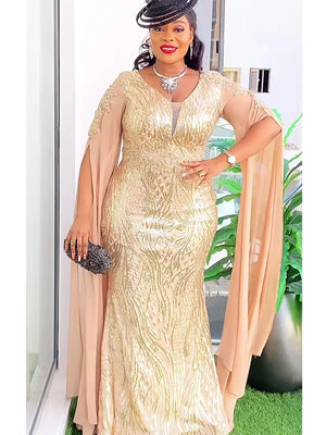 Plus Size African Party Dresses for Women Dashiki Ankara Sequin Wedding Evening Gown Sexy Bodycon Maxi Long Dress Africa Clothes