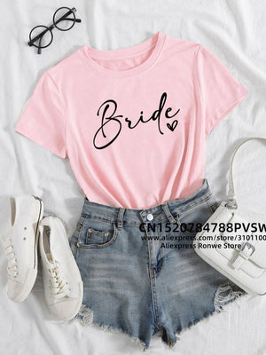 Team Bride Heart Evjf Hen Party Women Gropu T-shirt Girl Wedding Female Tops Tee Camisetas Mujer Female Black Pink White Clothes