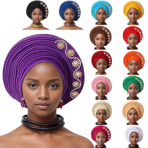 African auto gele Headtie Wedding Party Headpiece Women Head Wraps Muslim Hat