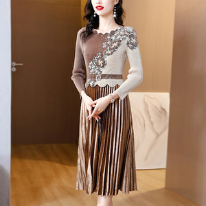 Women's Pleated Long Sleeve Dress-FrenzyAfricanFashion.com