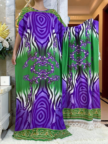 Image of African Dress With Big Scarf Short Sleeve-FrenzyAfricanFashion.com