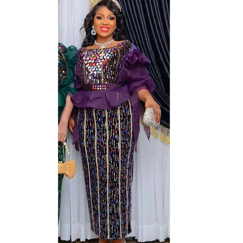 Image of Long Dress Shiny Sequined Velvet Women Gown-FrenzyAfricanFashion.com
