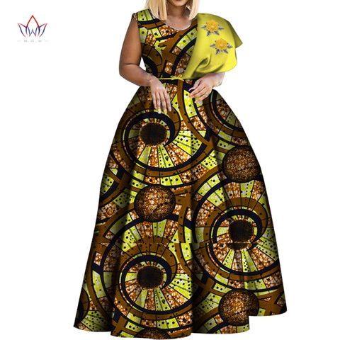Image of Dashiki African Print Dresses One-shoulder Party Dress Plus Size African Dresses-FrenzyAfricanFashion.com