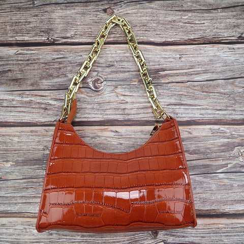 Image of Crocodile Pattern Zipper Handbags New Fashion Texture Embossed Lacquer Shoulder Bag Simple and Small Square Bags for Women 2022-FrenzyAfricanFashion.com