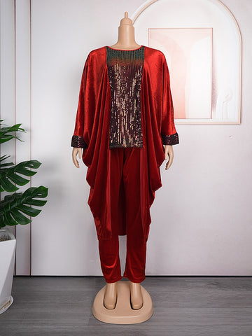 Image of Sequin Dress Women Outfits Autumn Velvet Tops Pants Trousers Suits-FrenzyAfricanFashion.com
