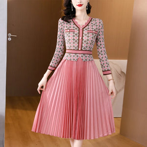 Pleated Magic Dress Women's Checker Print V-Neck Dress-FrenzyAfricanFashion.com