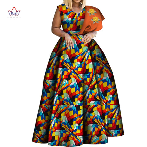 Image of Dashiki African Print Dresses One-shoulder Party Dress Plus Size African Dresses-FrenzyAfricanFashion.com