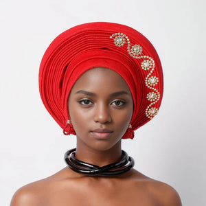 African auto gele Headtie Wedding Party Headpiece Women Head Wraps Muslim Hat-FrenzyAfricanFashion.com