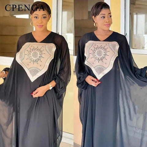 Image of Chiffon Dresses Women Party Black Muslim Abaya Clothing-FrenzyAfricanFashion.com