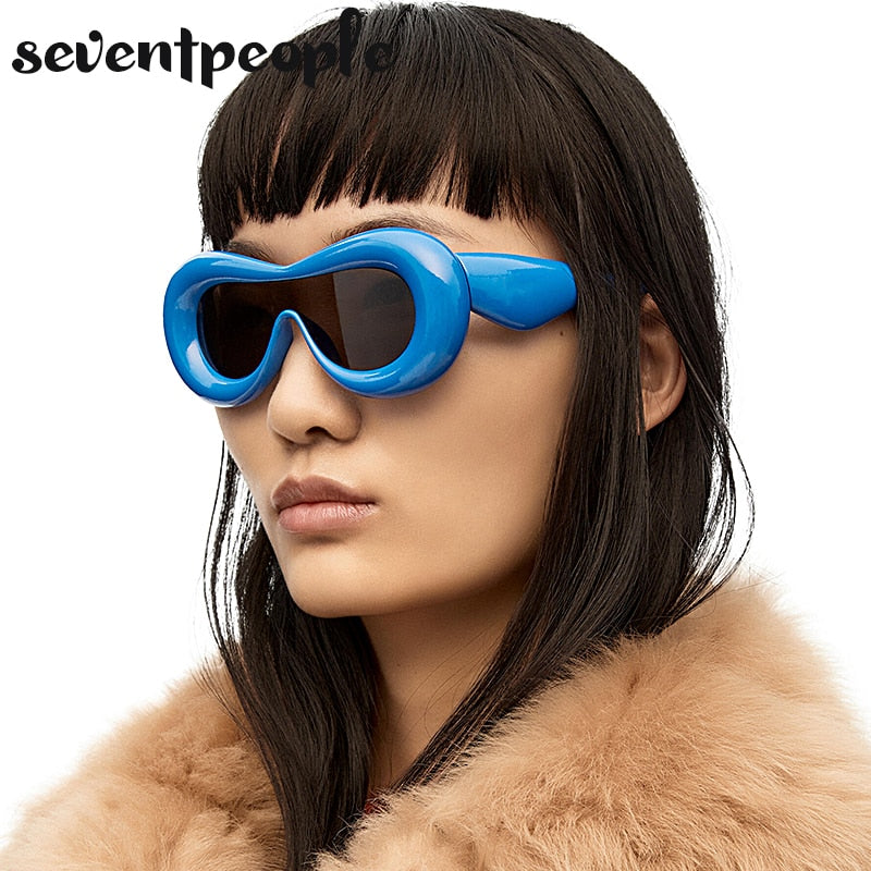 Oversized Sunglasses with V Middle Cut and UV400 - C8 Blue / As the picture