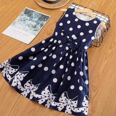 Image of Girls Polka-Dot Dress Summer Sleeveless Bow Ball Gown-FrenzyAfricanFashion.com