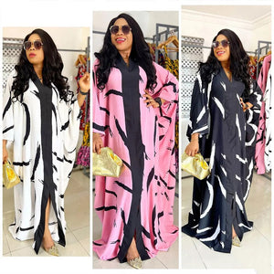 Women's Autumn African Long Sleeve V-neck Plus Long Party Evening Dress