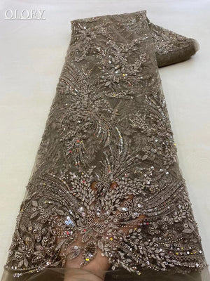 Fashion French Mesh Embroidery Beaded Lace Fabric African Nigerian Sequins Lace For Wedding Dress
