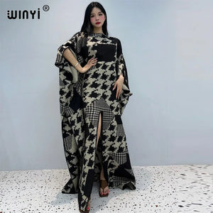 Retro Print fashion kaftan Holiday dress Women Boho Party long dress