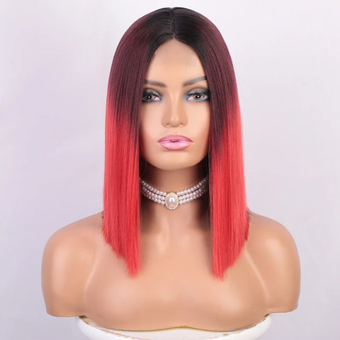 Image of Ombre Red Bob Wig for Women Short Straight Middle Part Wigs Cosplay Party Synthetic Heat Resistant Fake Hair Shoulder Length Wig-FrenzyAfricanFashion.com