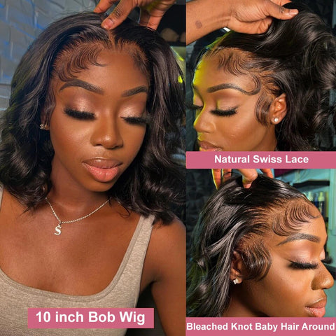Image of Brazilian 180 Density Body Wave Short Bob Wig 13x4 Human Hair Lace Front Wig Remy Water Wave 4x4 Closure Wig For Women Hot Sale-FrenzyAfricanFashion.com