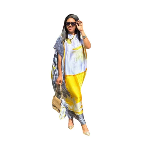 Image of Fashion dresses Bazin Print Dashiki Women Long Dress One Size-FrenzyAfricanFashion.com