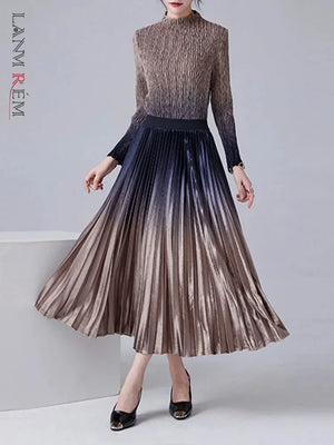 Gradient Dress Sets Women's Round Neck Long Sleeves-FrenzyAfricanFashion.com