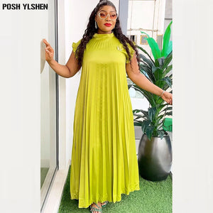 Pleated Abaya African Dresses for Women 2024 Summer Plus Size Traditional Nigeria Caftan Dress Abaya Musulman Robe Femme Clothes-FrenzyAfricanFashion.com