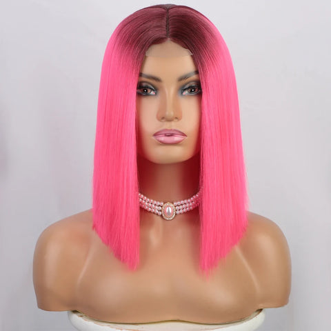 Image of Ombre Red Bob Wig for Women Short Straight Middle Part Wigs Cosplay Party Synthetic Heat Resistant Fake Hair Shoulder Length Wig-FrenzyAfricanFashion.com