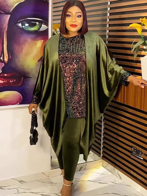 Sequin Dress Women Outfits Autumn Velvet Tops Pants Trousers Suits