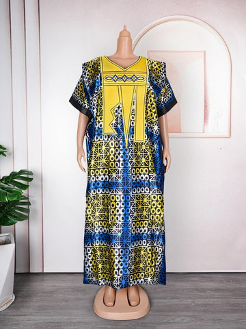 Image of African Dresses For Women Traditional Embroidery Bazin Dress-FrenzyAfricanFashion.com