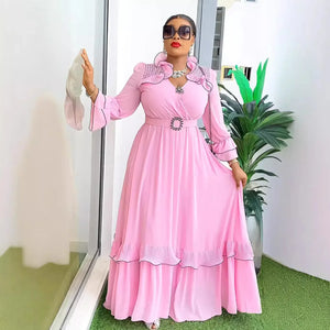 African Party Dresses for Women 2024 Fashion Dashiki Ankara Wedding Gowns Plus Size Elegant Turkey Muslim Chiffon Maxi Dress