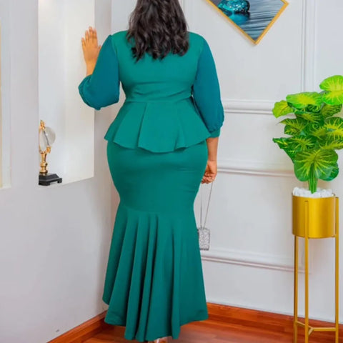 Image of Green Dress Women Long Sleeve 2 Pieces Top With Skirt Matching Sets-FrenzyAfricanFashion.com