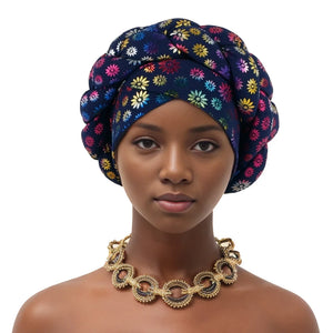 Flower Bronzing African Braid Turban Caps Shining Women's Head Wraps Nigeria Wedding Geles Party Headgear Auto Gele Headtie