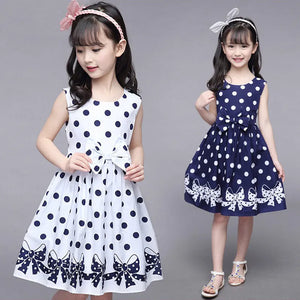 Girls Polka-Dot Dress Summer Sleeveless Bow Ball Gown-FrenzyAfricanFashion.com